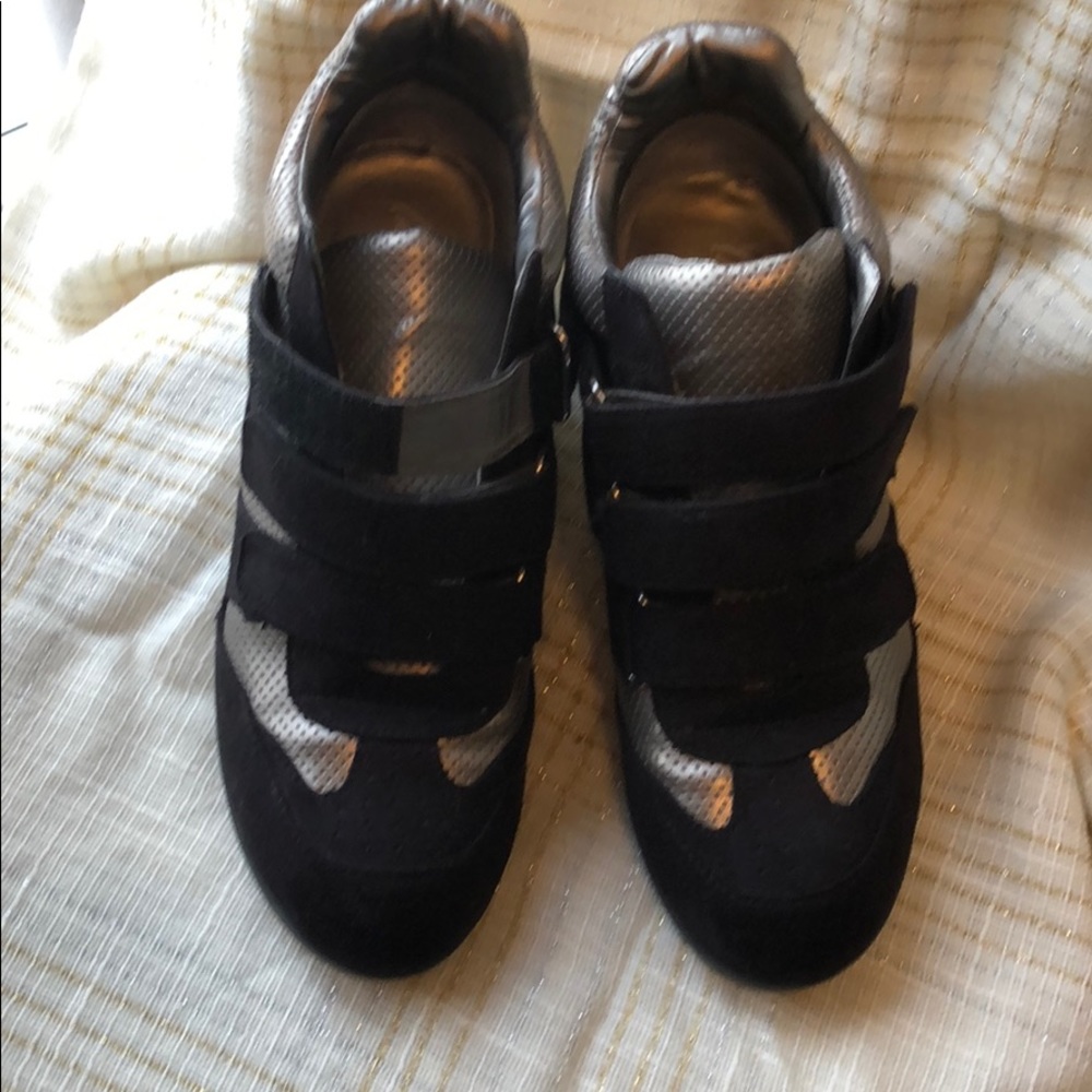 Suede/Metallic Black Wedge Sneakers